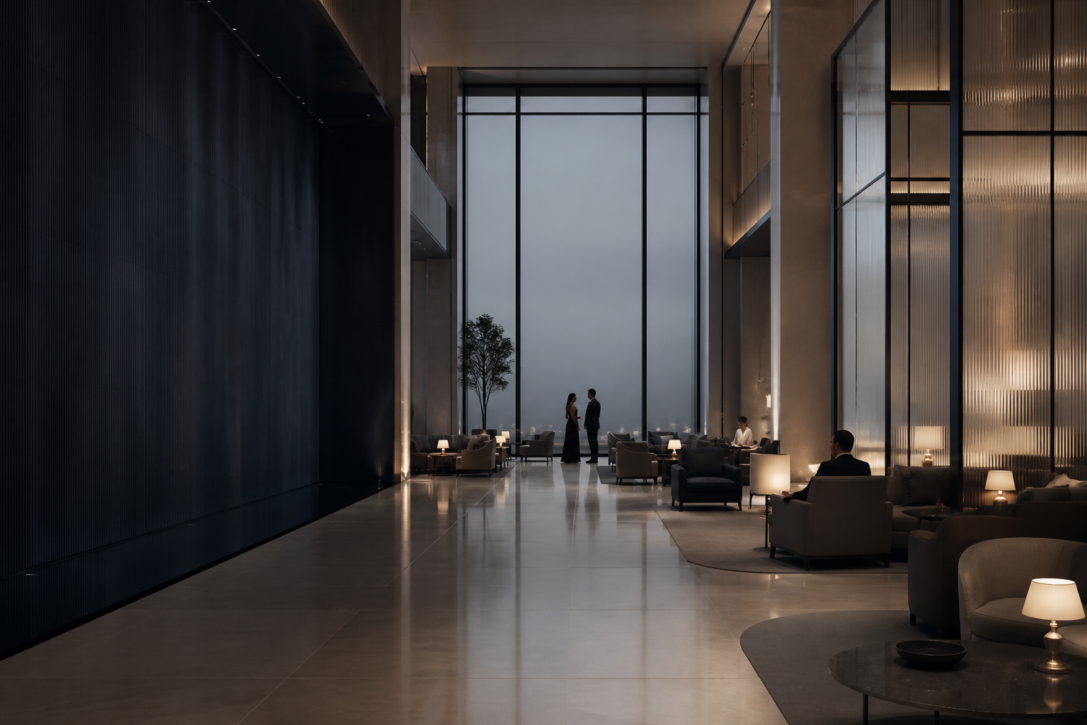 Contemporary Royal Mist View atrium at evening